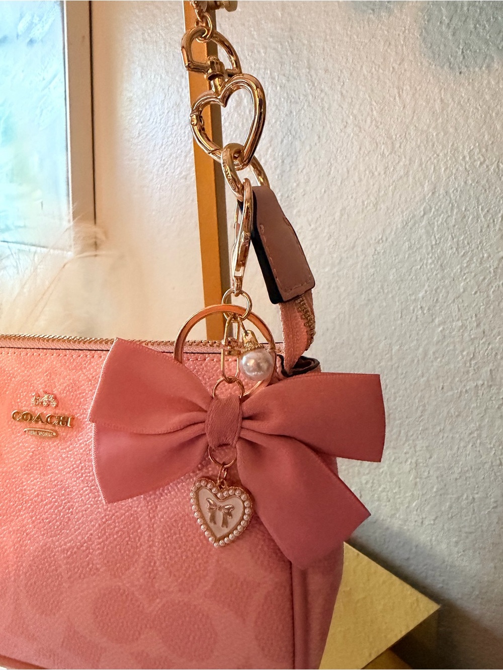 🌟 Coach Pink Signature Nolita 19C Bag with Bow Charm Accessory - Picture 5 of 17